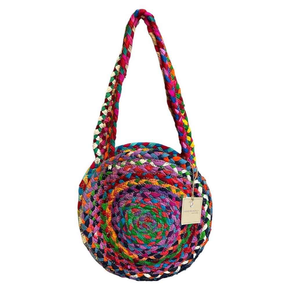 Chindi Boho Round Shoulder Bag Hand Braided Made in India Original‎ Tags